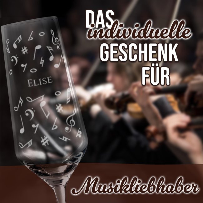 Sektglas mit Gravur - Noten Allover - mit Name