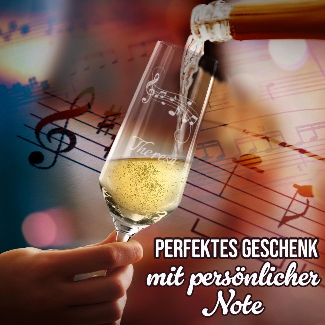 Sektglas mit Gravur - Notenzeile - mit Name