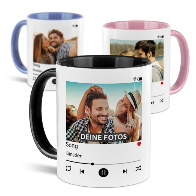 Musik-Tasse - Playlist - personalisiert mit Foto &amp; 2 Wunschtexten
