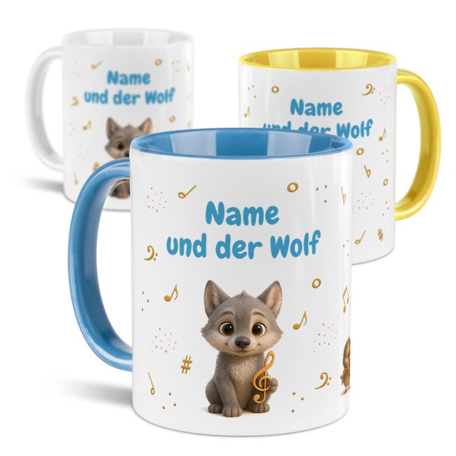 Kinder-Tasse - Peter und der Wolf - Blau, personalisiert mit Name