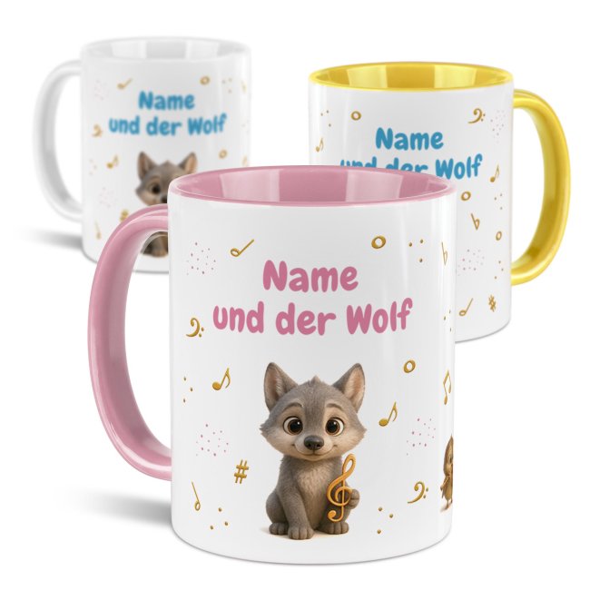 Kinder-Tasse - Peter und der Wolf - Rosa, personalisiert mit Name