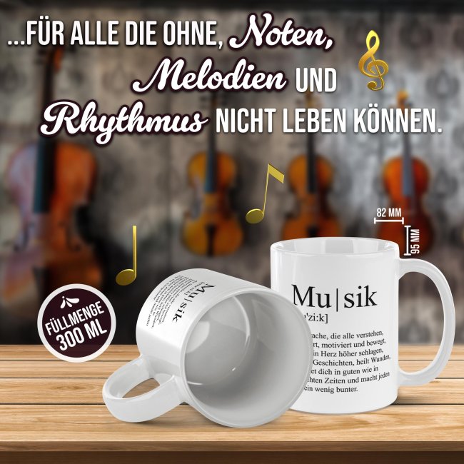 Musik-Tasse mit Spruch - Musikdefinition - Wei&szlig;