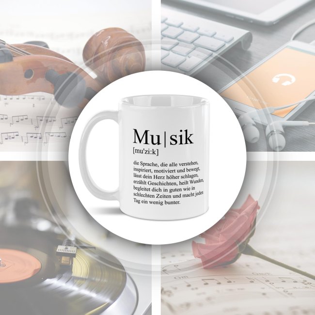 Musik-Tasse mit Spruch - Musikdefinition - Wei&szlig;