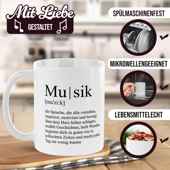 Musik-Tasse mit Spruch - Musikdefinition - Wei&szlig;