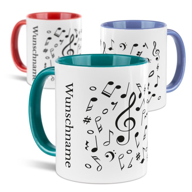 Musik-Tasse - Noten Allover - personalisiert mit Name