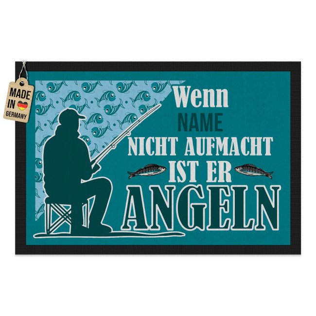 Fu&szlig;matte f&uuml;r Angler - Bin angeln - mit Name - in drei Gr&ouml;&szlig;en