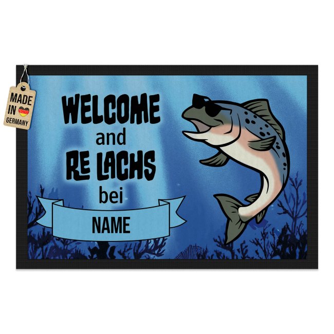 Fu&szlig;matte f&uuml;r Angler - ReLachs - mit Name - in drei Gr&ouml;&szlig;en