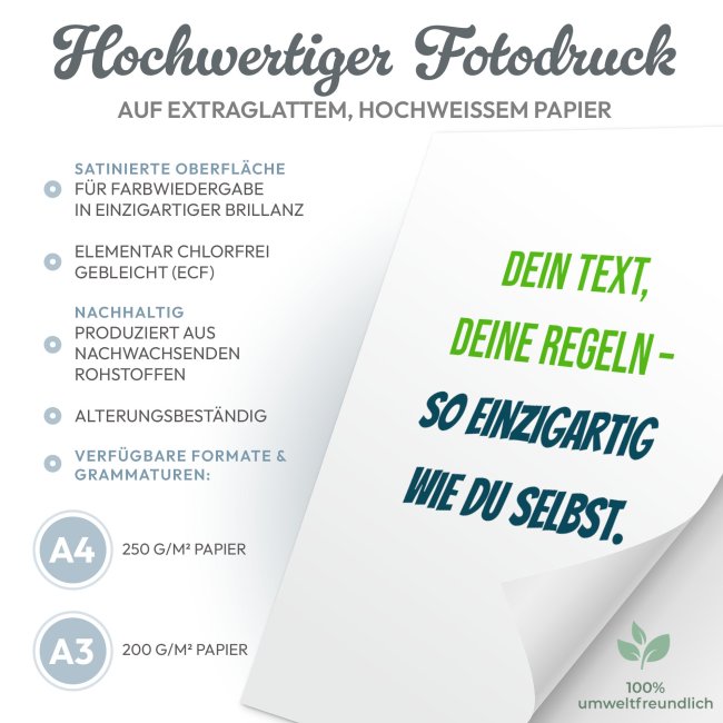 Poster mit 7 Zeilen Text selbst gestalten - 250 g/m&sup2; Fotopapier, A4 Hochformat