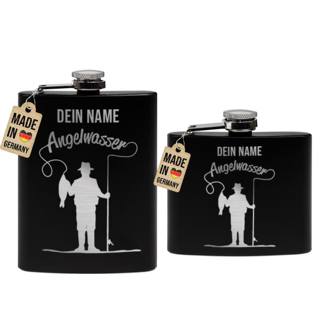 Personalisierter Flachmann f&uuml;r Angler - Angelwasser - mit Name - zwei Gr&ouml;&szlig;en