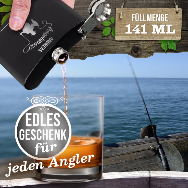 Personalisierter Flachmann f&uuml;r Angler - Angelwasser - mit Name - zwei Gr&ouml;&szlig;en