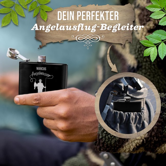 Personalisierter Flachmann f&uuml;r Angler - Angelwasser - mit Name - zwei Gr&ouml;&szlig;en