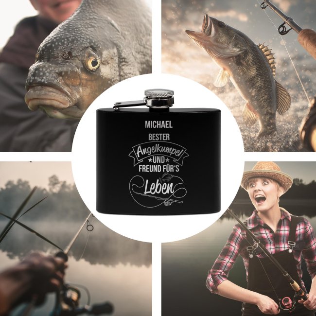 Personalisierter Flachmann f&uuml;r Angler - Bester Angelkumpel - mit Name - zwei Gr&ouml;&szlig;en
