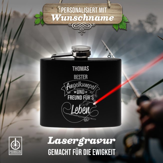 Personalisierter Flachmann f&uuml;r Angler - Bester Angelkumpel - mit Name - zwei Gr&ouml;&szlig;en