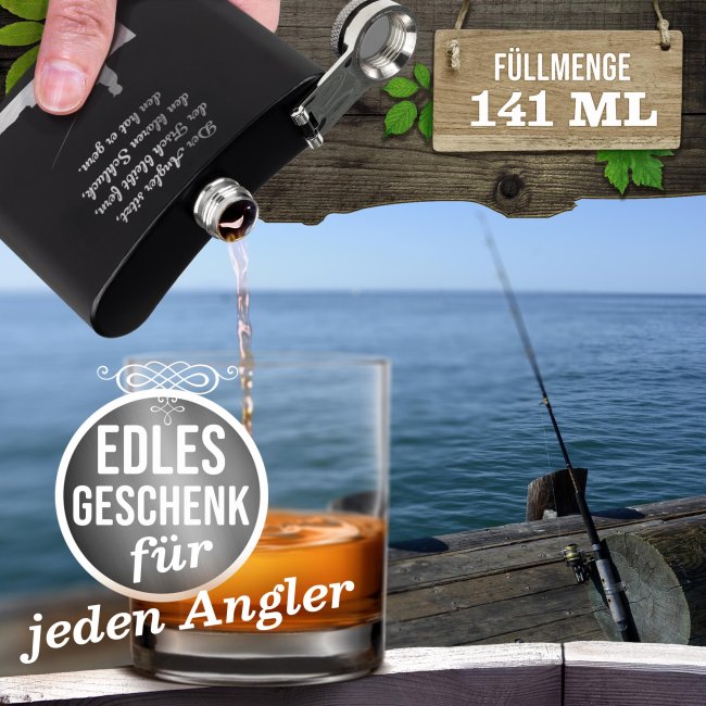 Flachmann mit Spruch Angler - Der Angler sitzt - zwei Gr&ouml;&szlig;en