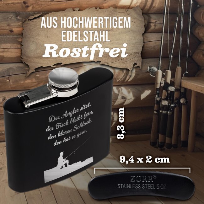 Flachmann mit Spruch Angler - Der Angler sitzt - zwei Gr&ouml;&szlig;en