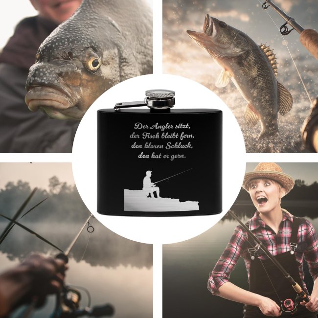 Flachmann mit Spruch Angler - Der Angler sitzt - zwei Gr&ouml;&szlig;en