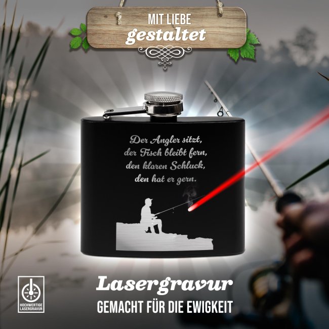 Flachmann mit Spruch Angler - Der Angler sitzt - zwei Gr&ouml;&szlig;en