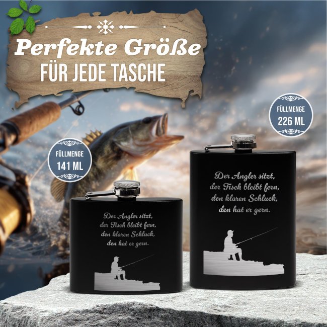 Flachmann mit Spruch Angler - Der Angler sitzt - zwei Gr&ouml;&szlig;en