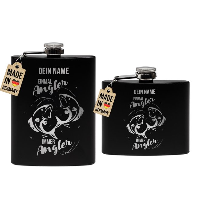 Personalisierter Flachmann f&uuml;r Angler - Einmal Angler immer Angler - mit Name - zwei Gr&ouml;&szlig;en