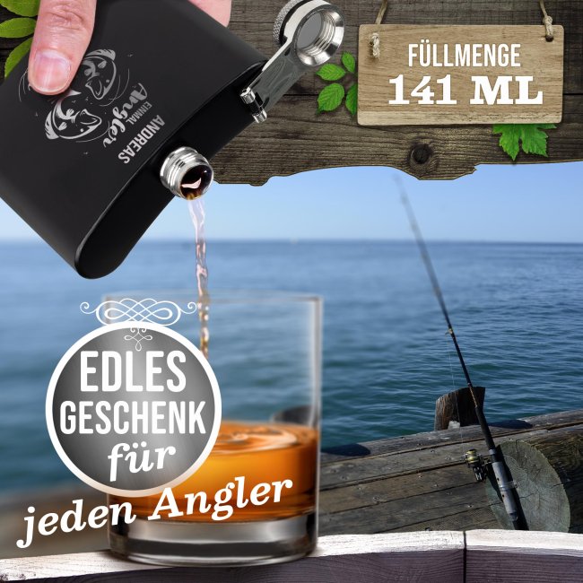 Personalisierter Flachmann f&uuml;r Angler - Einmal Angler immer Angler - mit Name - zwei Gr&ouml;&szlig;en