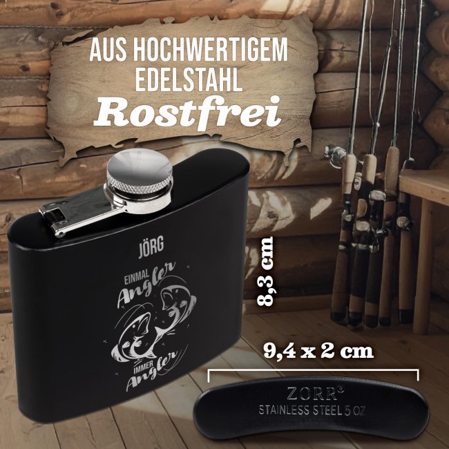 Personalisierter Flachmann f&uuml;r Angler - Einmal Angler immer Angler - mit Name - zwei Gr&ouml;&szlig;en