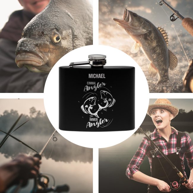 Personalisierter Flachmann f&uuml;r Angler - Einmal Angler immer Angler - mit Name - zwei Gr&ouml;&szlig;en