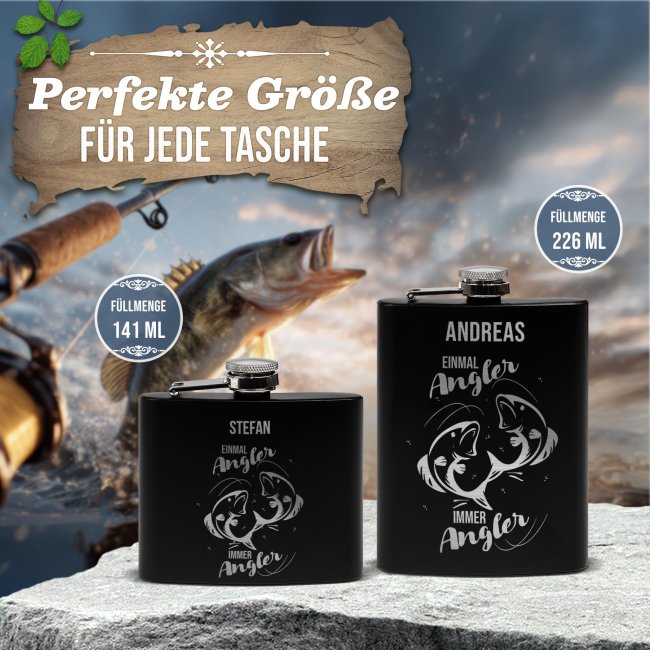 Personalisierter Flachmann f&uuml;r Angler - Einmal Angler immer Angler - mit Name - zwei Gr&ouml;&szlig;en