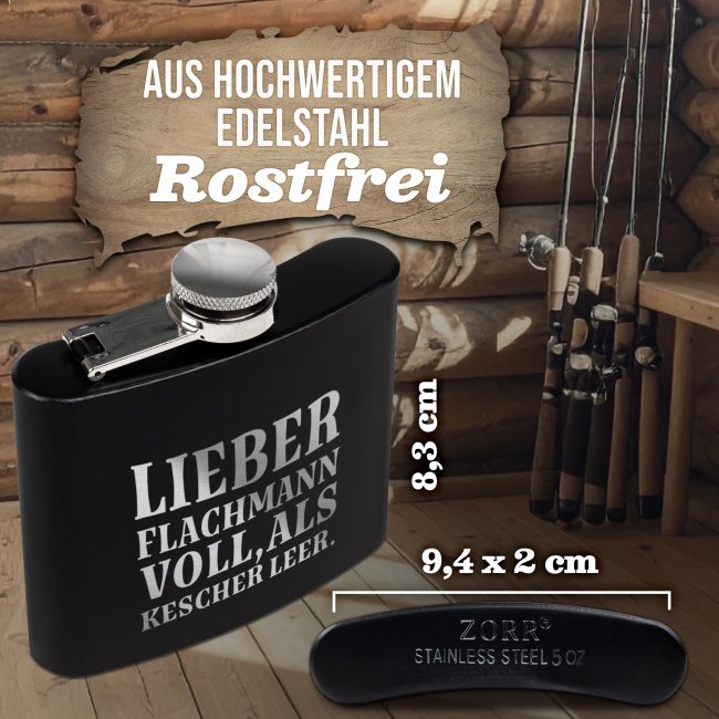 Flachmann mit Spruch Angler - Lieber Flachmann voll - zwei Gr&ouml;&szlig;en