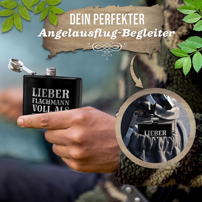 Flachmann mit Spruch Angler - Lieber Flachmann voll - zwei Gr&ouml;&szlig;en