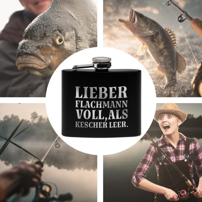Flachmann mit Spruch Angler - Lieber Flachmann voll - zwei Gr&ouml;&szlig;en