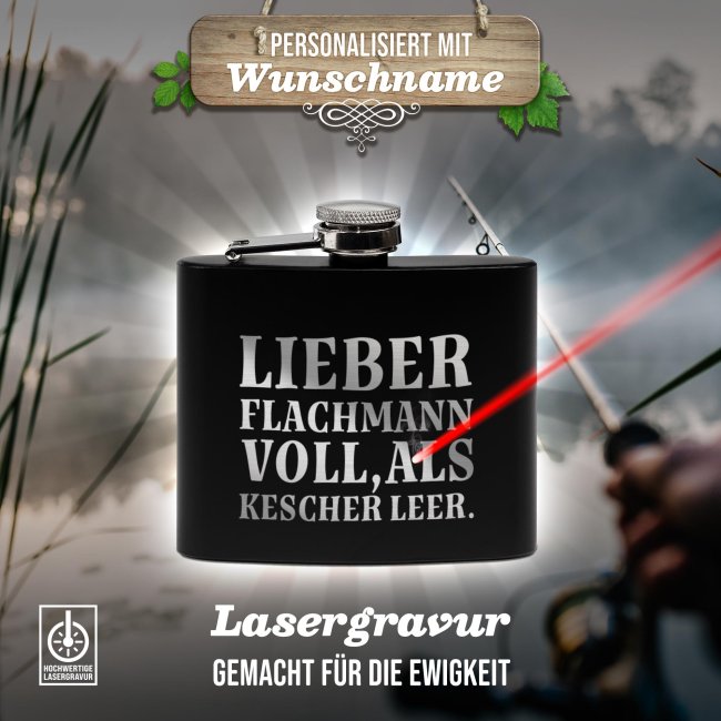 Flachmann mit Spruch Angler - Lieber Flachmann voll - zwei Gr&ouml;&szlig;en