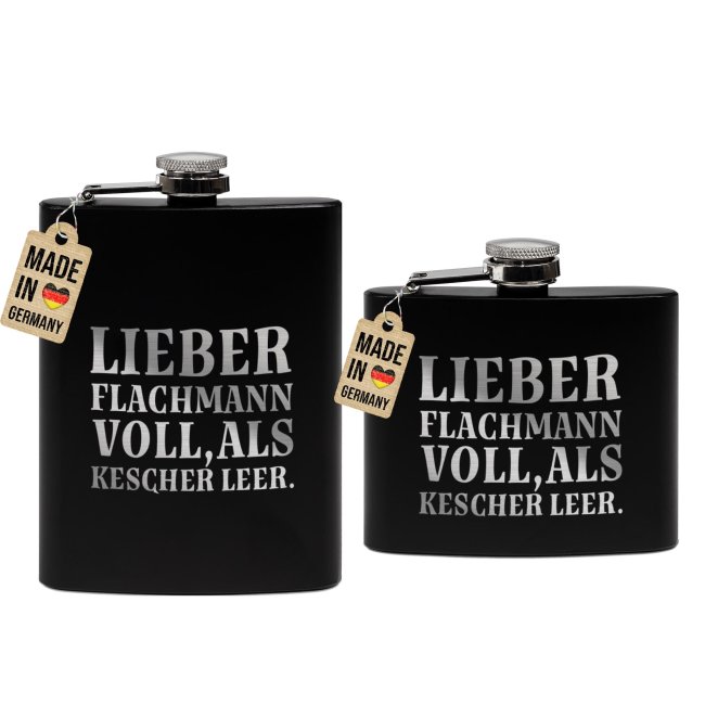 Flachmann mit Spruch Angler - Lieber Flachmann voll - zwei Gr&ouml;&szlig;en