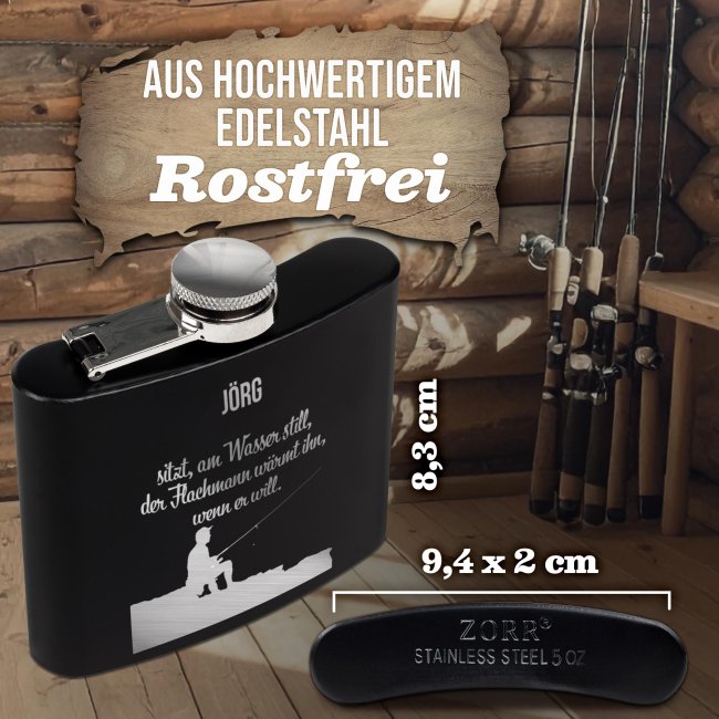 Personalisierter Flachmann f&uuml;r Angler - Flachmann w&auml;rmt - mit Name - zwei Gr&ouml;&szlig;en