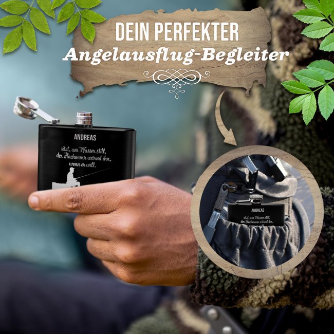 Personalisierter Flachmann f&uuml;r Angler - Flachmann w&auml;rmt - mit Name - zwei Gr&ouml;&szlig;en