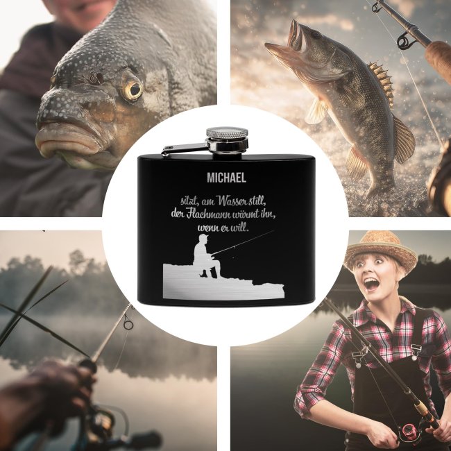 Personalisierter Flachmann f&uuml;r Angler - Flachmann w&auml;rmt - mit Name - zwei Gr&ouml;&szlig;en