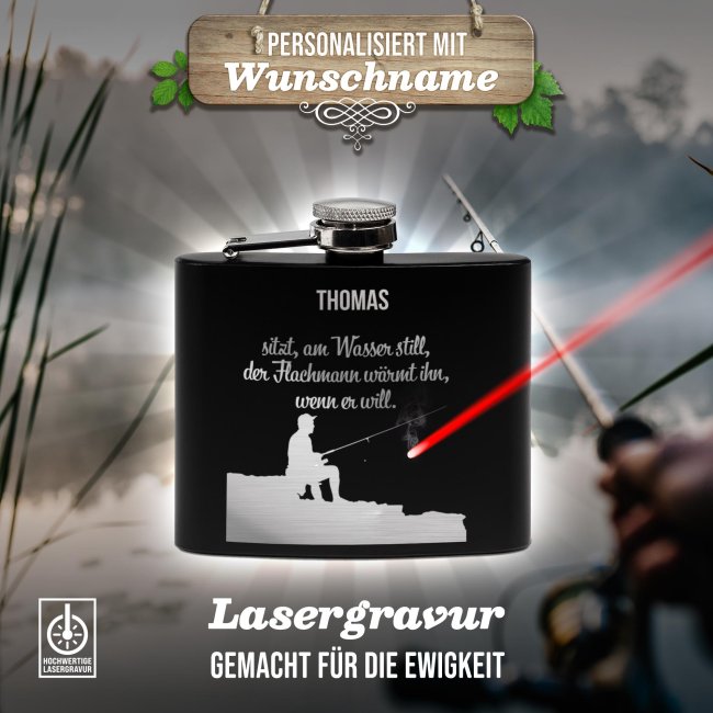 Personalisierter Flachmann f&uuml;r Angler - Flachmann w&auml;rmt - mit Name - zwei Gr&ouml;&szlig;en