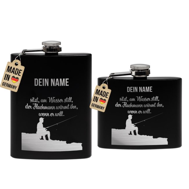 Personalisierter Flachmann f&uuml;r Angler - Flachmann w&auml;rmt - mit Name - zwei Gr&ouml;&szlig;en