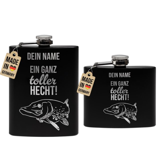 Personalisierter Flachmann f&uuml;r Angler - Ganz toller Hecht - mit Name - zwei Gr&ouml;&szlig;en