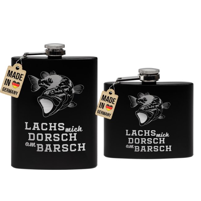 Flachmann mit Spruch Angler - Lachs mich Dorsch am Barsch - zwei Gr&ouml;&szlig;en