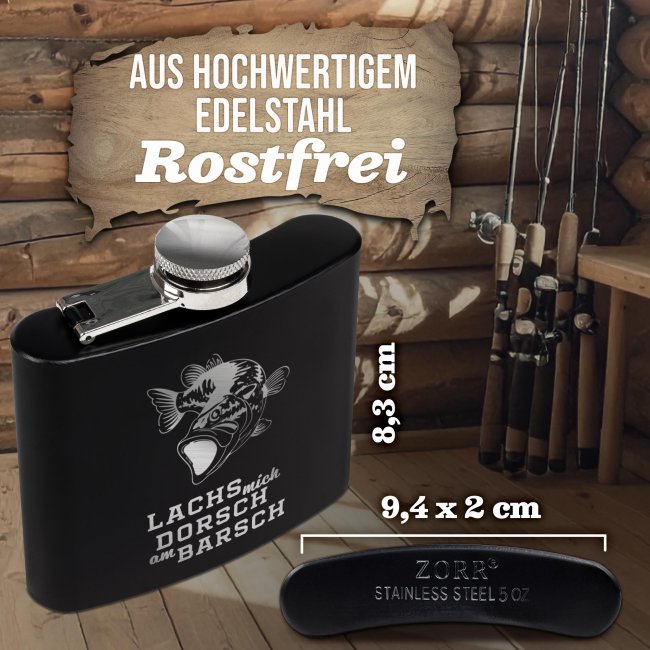 Flachmann mit Spruch Angler - Lachs mich Dorsch am Barsch - zwei Gr&ouml;&szlig;en