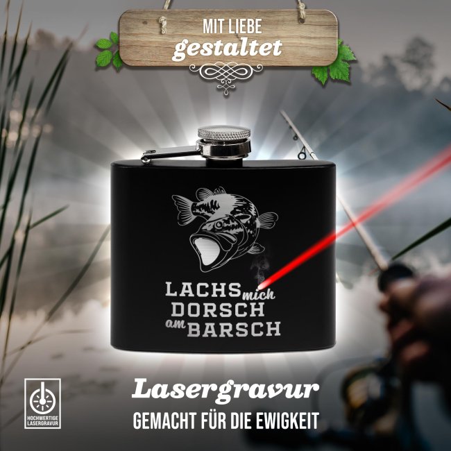 Flachmann mit Spruch Angler - Lachs mich Dorsch am Barsch - zwei Gr&ouml;&szlig;en