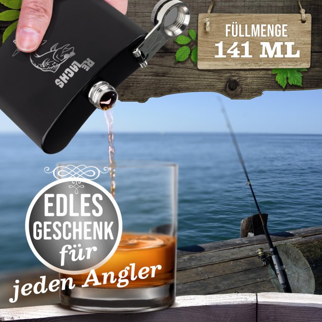 Personalisierter Flachmann f&uuml;r Angler - Re Lachs - mit Name - zwei Gr&ouml;&szlig;en