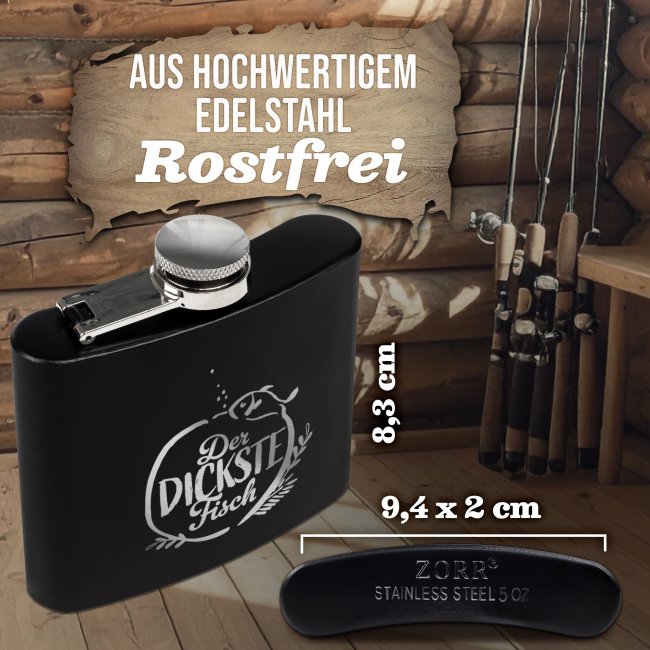 Flachmann mit Spruch Angler - Dickster Fisch - zwei Gr&ouml;&szlig;en