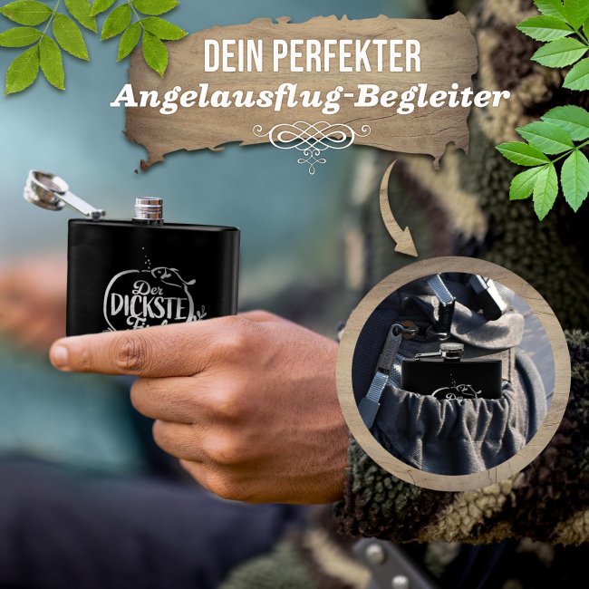 Flachmann mit Spruch Angler - Dickster Fisch - zwei Gr&ouml;&szlig;en