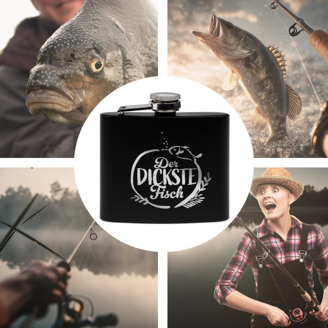 Flachmann mit Spruch Angler - Dickster Fisch - zwei Gr&ouml;&szlig;en