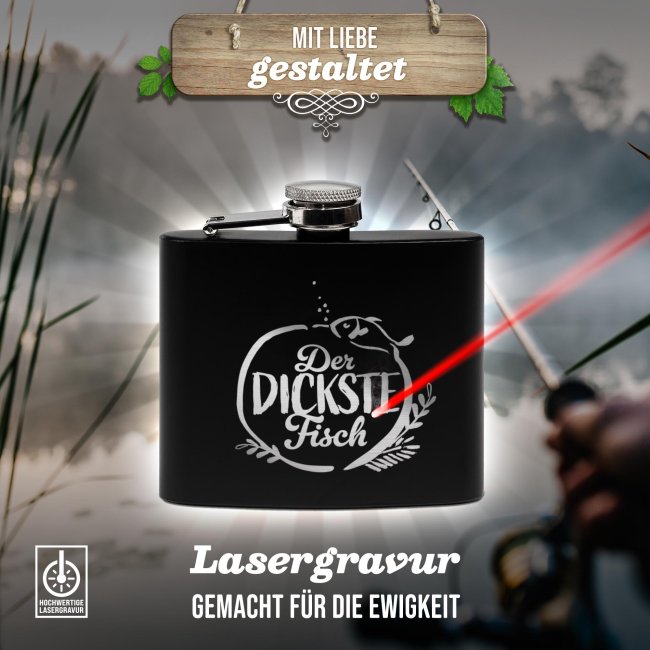 Flachmann mit Spruch Angler - Dickster Fisch - zwei Gr&ouml;&szlig;en