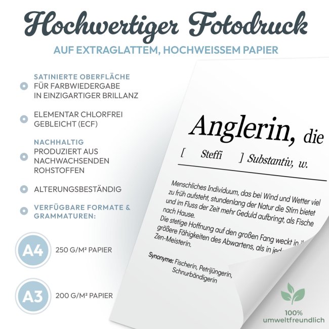 Poster - Duden Anglerin, mit Name - 200 g/m&sup2; Fotopapier, A3 Hochformat