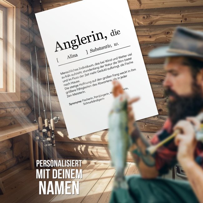 Poster - Duden Anglerin, mit Name - 200 g/m&sup2; Fotopapier, A3 Hochformat