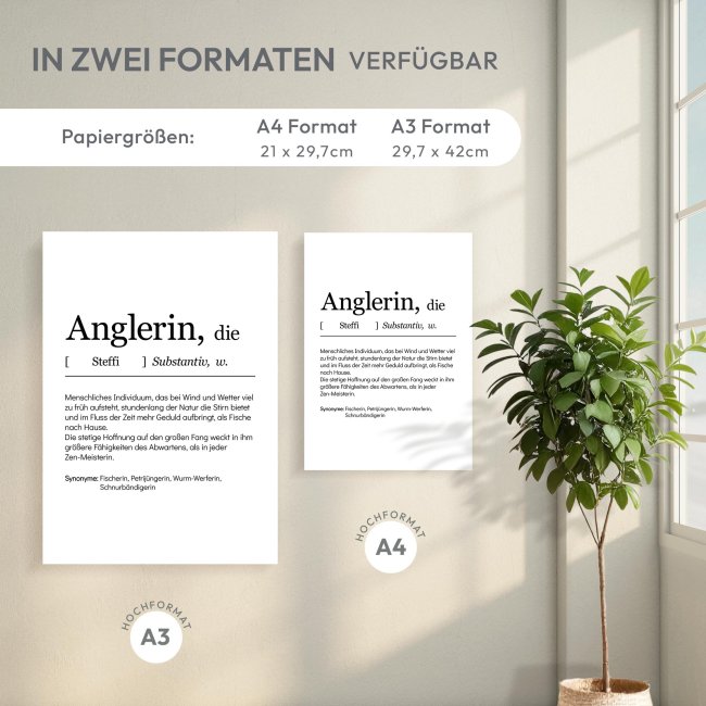 Poster - Duden Anglerin, mit Name - 200 g/m&sup2; Fotopapier, A3 Hochformat