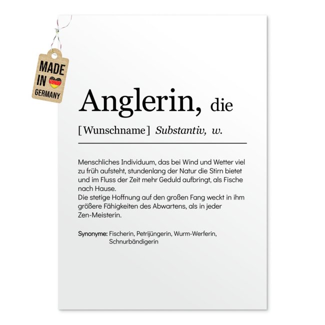 Poster - Duden Anglerin, mit Name - 200 g/m&sup2; Fotopapier, A3 Hochformat